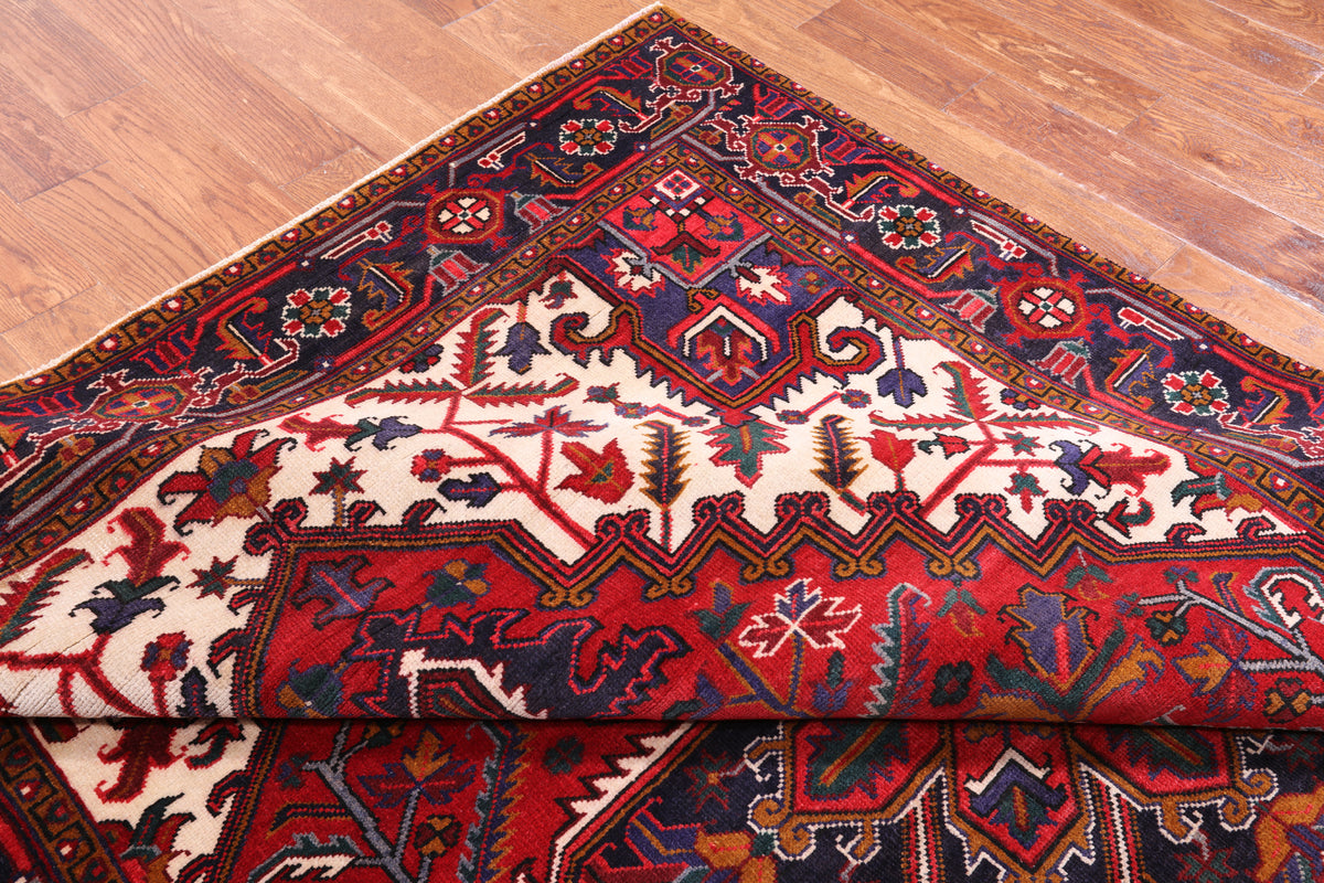 Red Vintage Persian Heriz Serapi Handmade Wool Rug - 6' 7" X 9' 3"