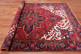 Red Vintage Persian Heriz Serapi Handmade Wool Rug - 6' 7" X 9' 3"