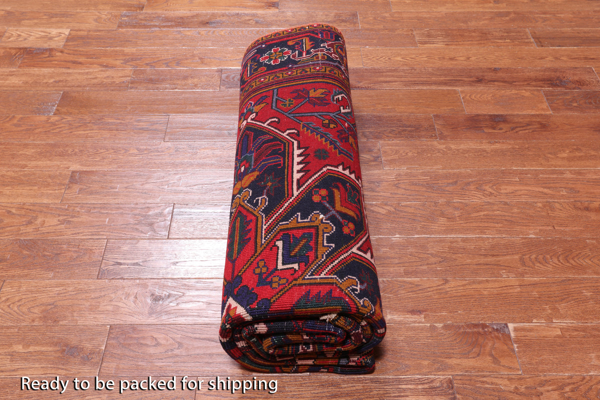 Red Vintage Persian Heriz Serapi Handmade Wool Rug - 6' 7" X 9' 3"