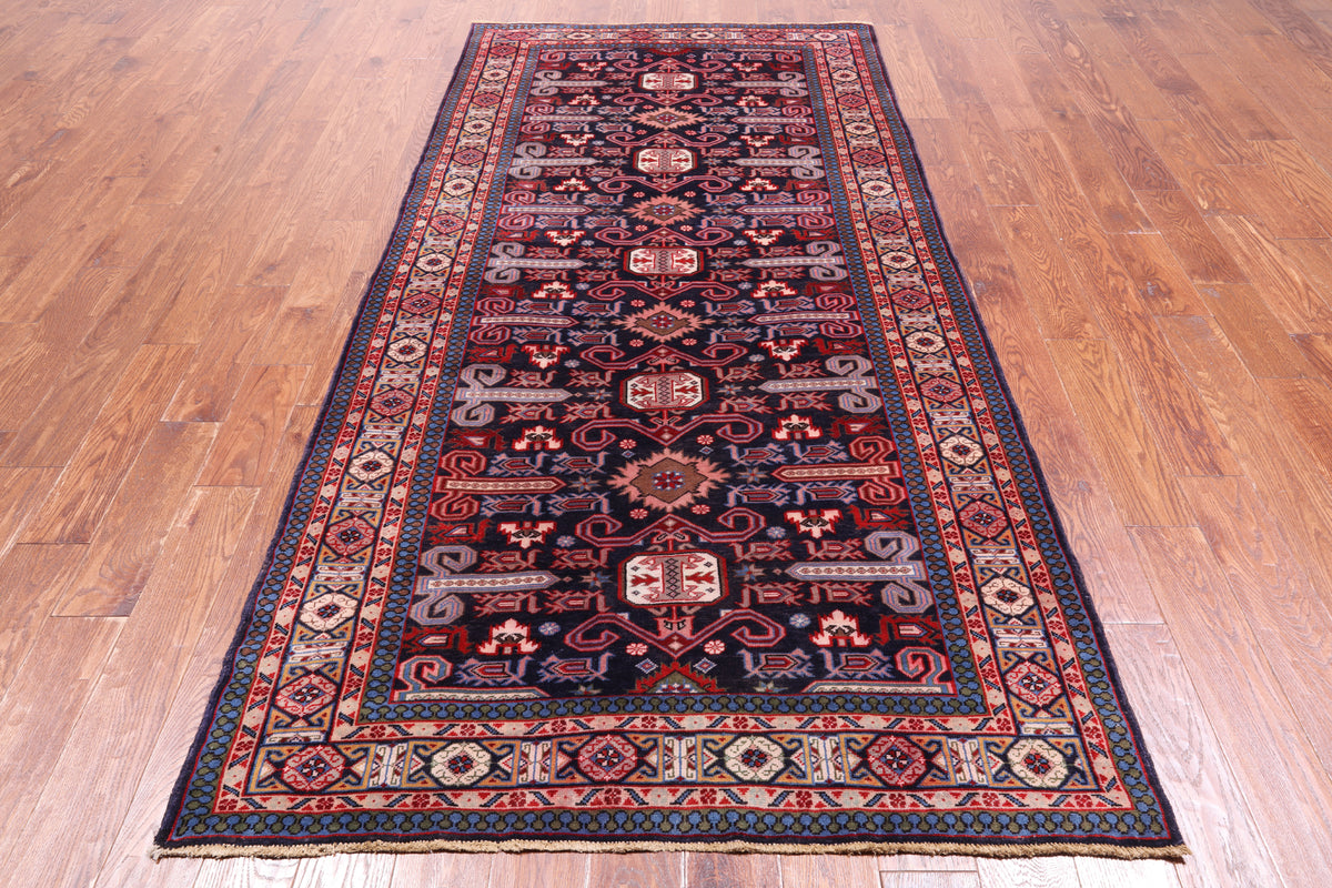 Navy Blue Vintage Persian Handmade Wool Runner Rug - 4' 5" X 9' 2"