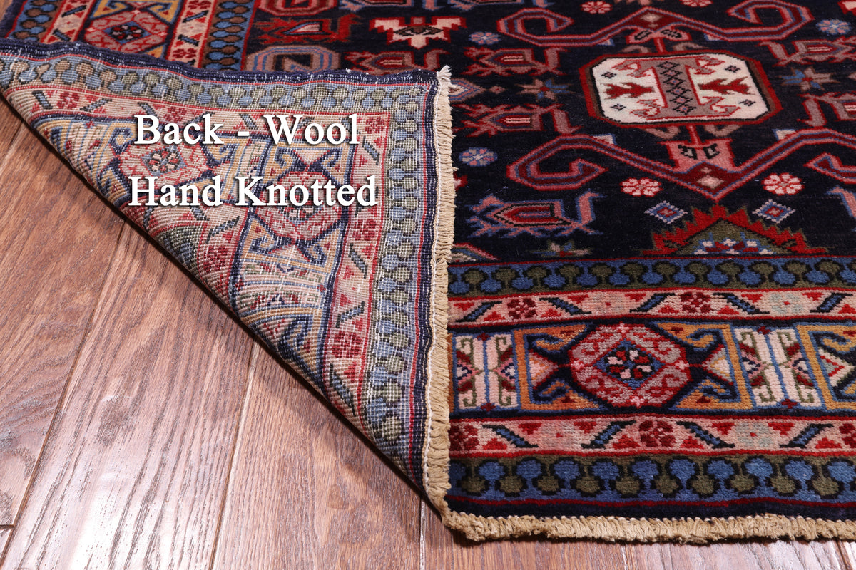 Navy Blue Vintage Persian Handmade Wool Runner Rug - 4' 5" X 9' 2"