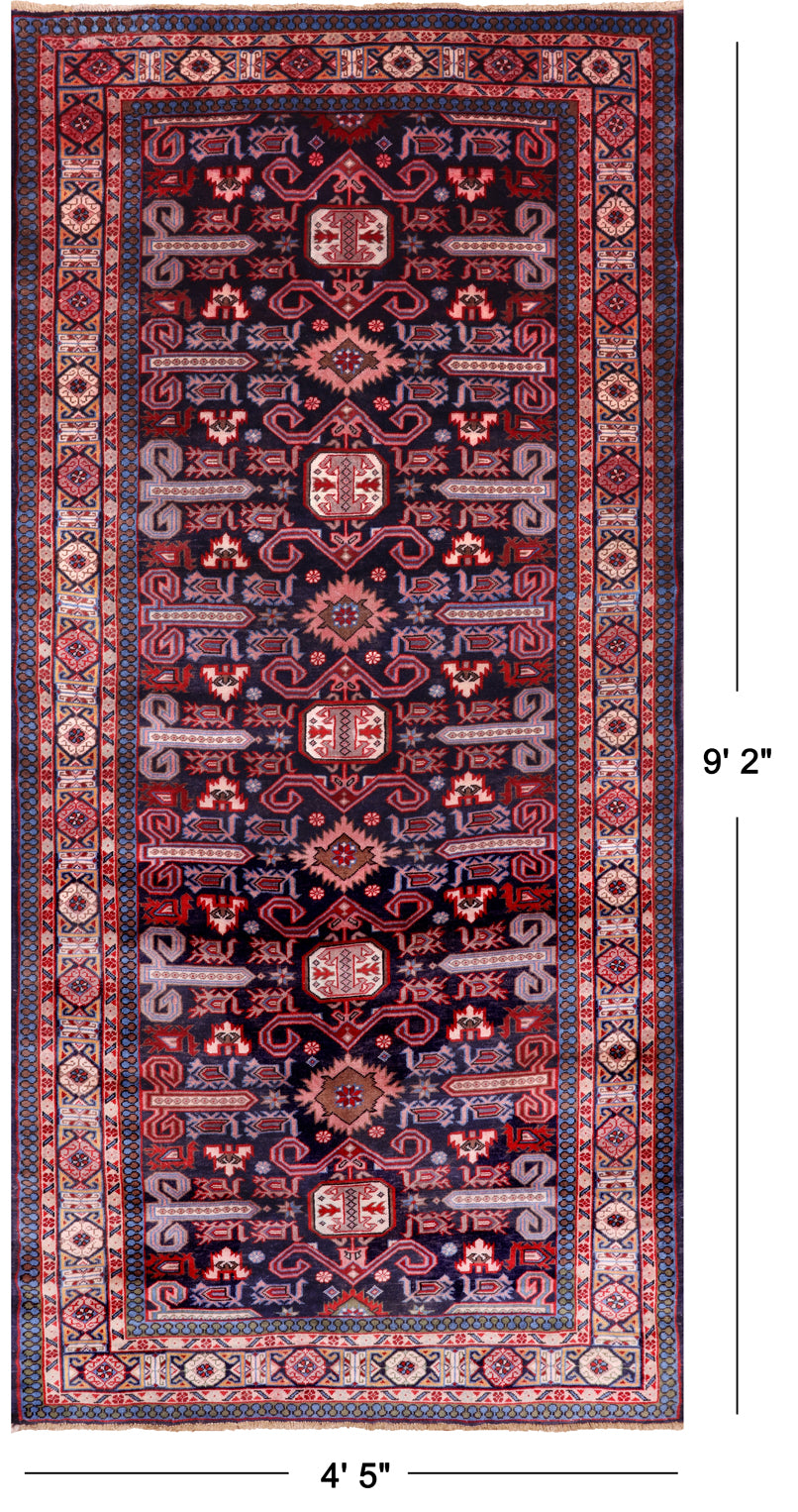 Navy Blue Vintage Persian Handmade Wool Runner Rug - 4' 5" X 9' 2"