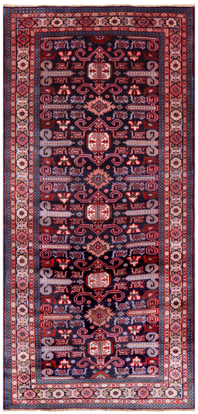 Navy Blue Vintage Persian Handmade Wool Runner Rug - 4' 5" X 9' 2"