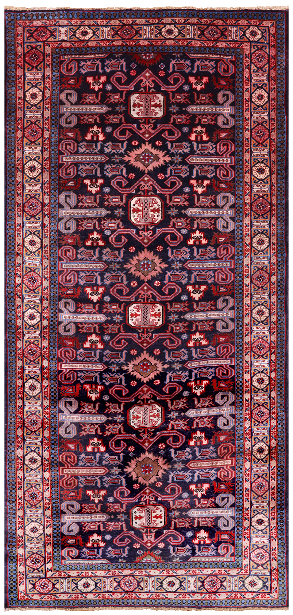 Navy Blue Vintage Persian Handmade Wool Runner Rug - 4' 5" X 9' 2"