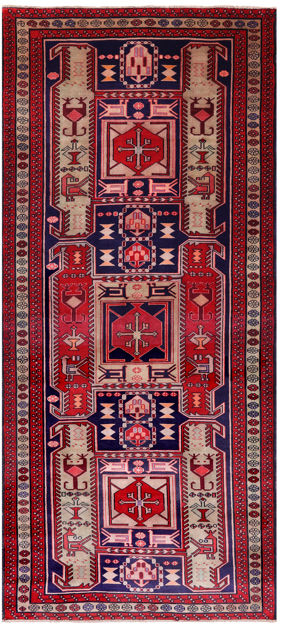 Navy Blue Vintage Persian Hand Knotted Wool Runner Rug - 4' 2" X 9' 2"