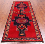 Red Vintage Persian Hand Knotted Wool Runner Rug - 4' 2" X 9' 10"