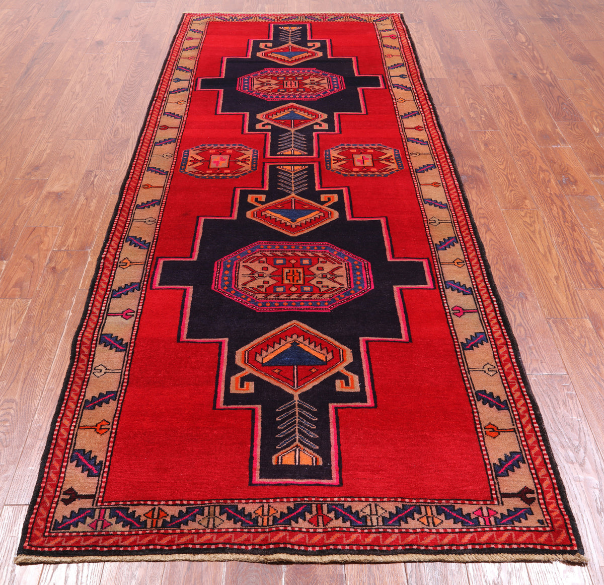 Red Vintage Persian Hand Knotted Wool Runner Rug - 4' 2" X 9' 10"