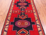 Red Vintage Persian Hand Knotted Wool Runner Rug - 4' 2" X 9' 10"