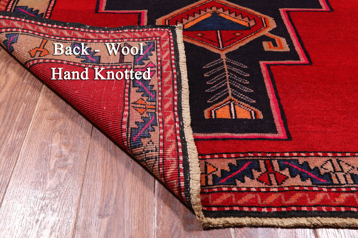 Red Vintage Persian Hand Knotted Wool Runner Rug - 4' 2" X 9' 10"