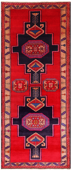 Red Vintage Persian Hand Knotted Wool Runner Rug - 4' 2" X 9' 10"