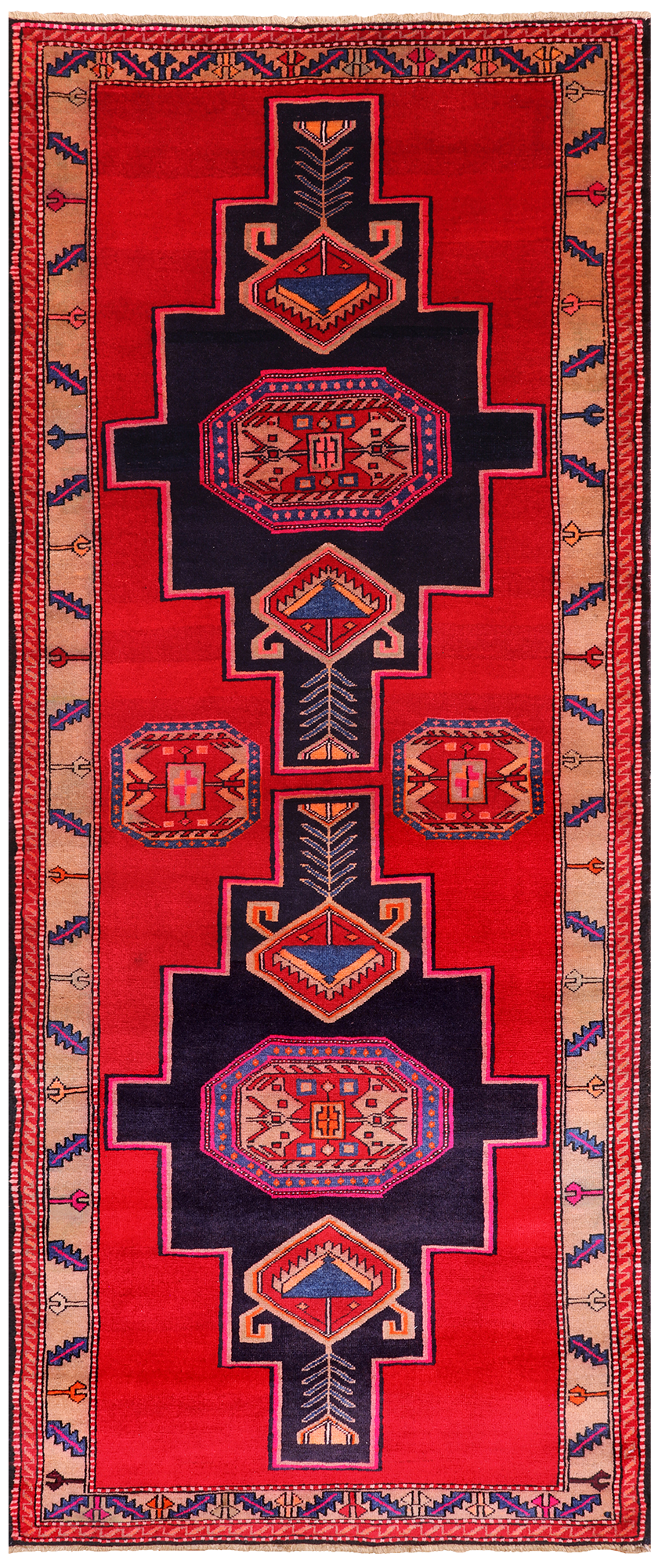 Red Vintage Persian Hand Knotted Wool Runner Rug - 4' 2" X 9' 10"