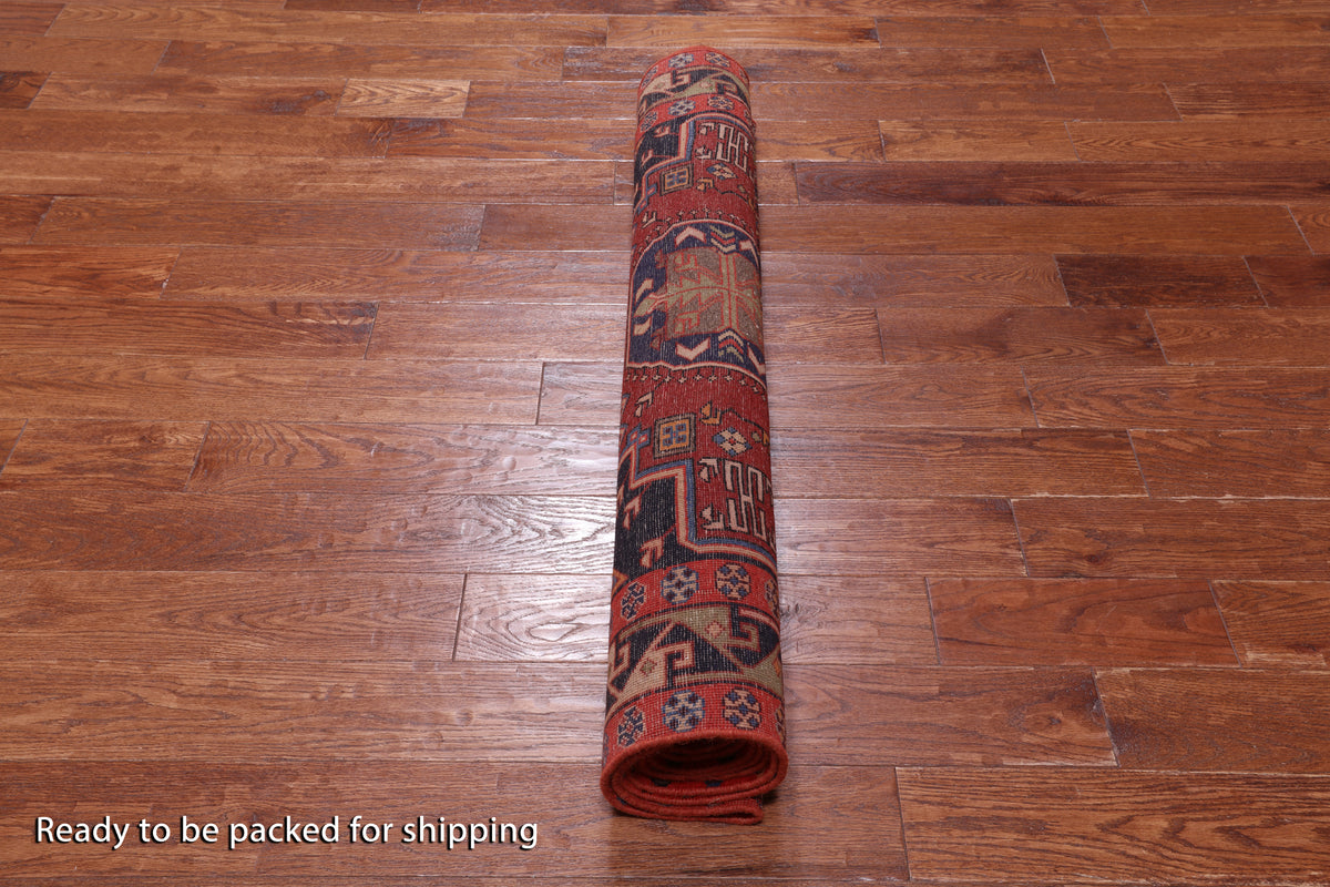 Black Vintage Persian Handmade Wool Runner Rug - 4' 3" X 10' 1"
