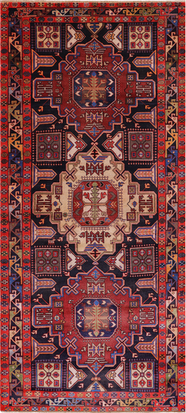 Black Vintage Persian Handmade Wool Runner Rug - 4' 3" X 10' 1"