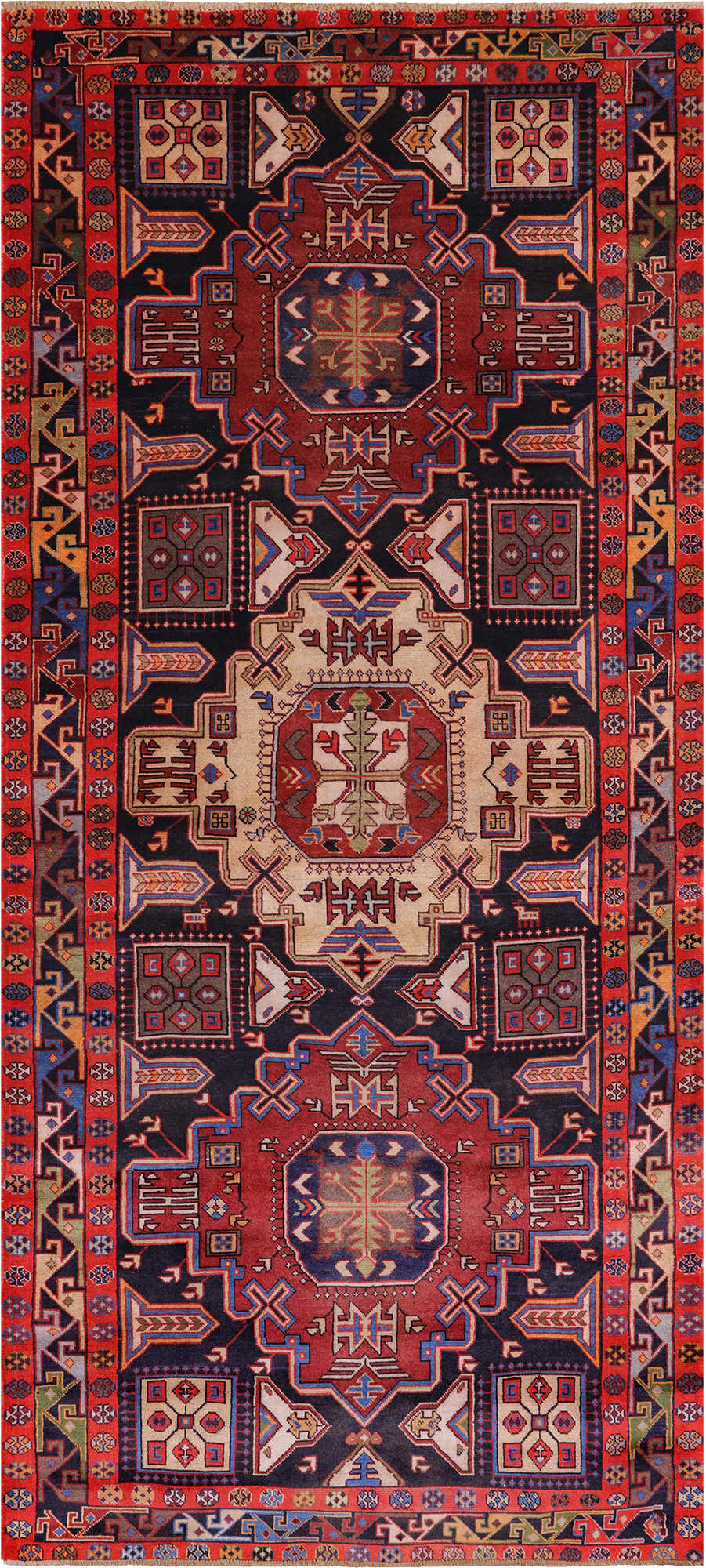 Black Vintage Persian Handmade Wool Runner Rug - 4' 3" X 10' 1"