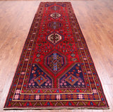 Red Vintage Persian Handmade Wool Runner Rug - 4' 4" X 14' 7"