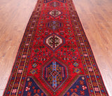 Red Vintage Persian Handmade Wool Runner Rug - 4' 4" X 14' 7"