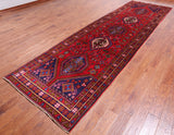 Red Vintage Persian Handmade Wool Runner Rug - 4' 4" X 14' 7"