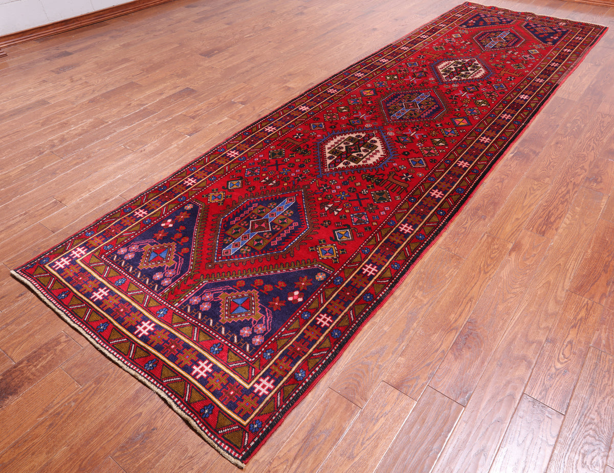 Red Vintage Persian Handmade Wool Runner Rug - 4' 4" X 14' 7"