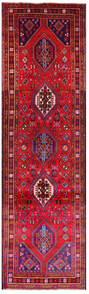 Red Vintage Persian Handmade Wool Runner Rug - 4' 4" X 14' 7"