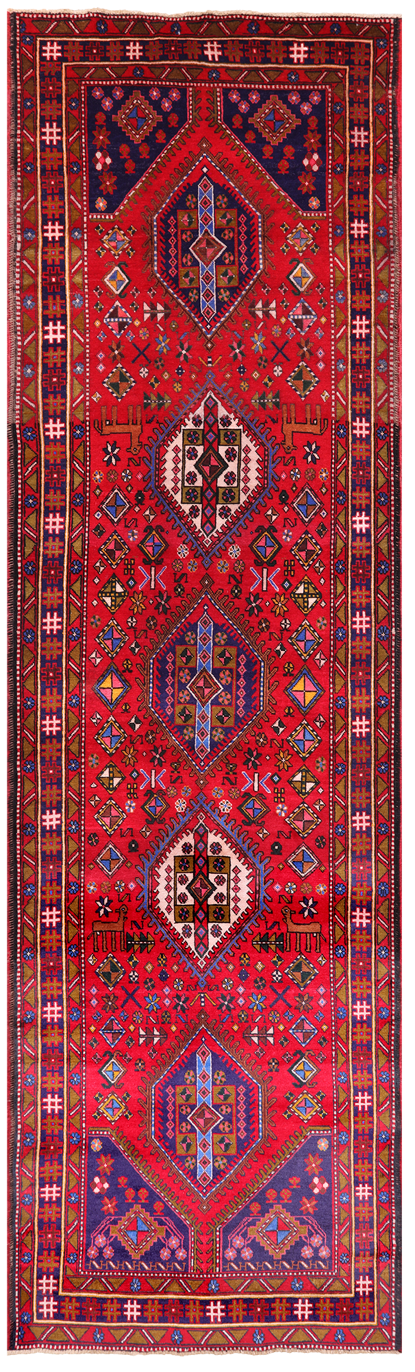 Red Vintage Persian Handmade Wool Runner Rug - 4' 4" X 14' 7"