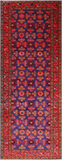 Blue Vintage Persian Hamadan Hand Knotted Wool Runner Rug - 4' 2" X 11' 3"