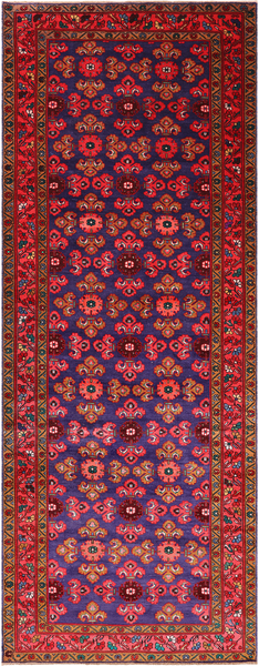 Blue Vintage Persian Hamadan Hand Knotted Wool Runner Rug - 4' 2" X 11' 3"