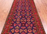 Blue Vintage Persian Hamadan Hand Knotted Wool Runner Rug - 4' 2" X 11' 3"