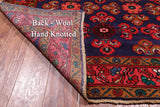 Blue Vintage Persian Hamadan Hand Knotted Wool Runner Rug - 4' 2" X 11' 3"