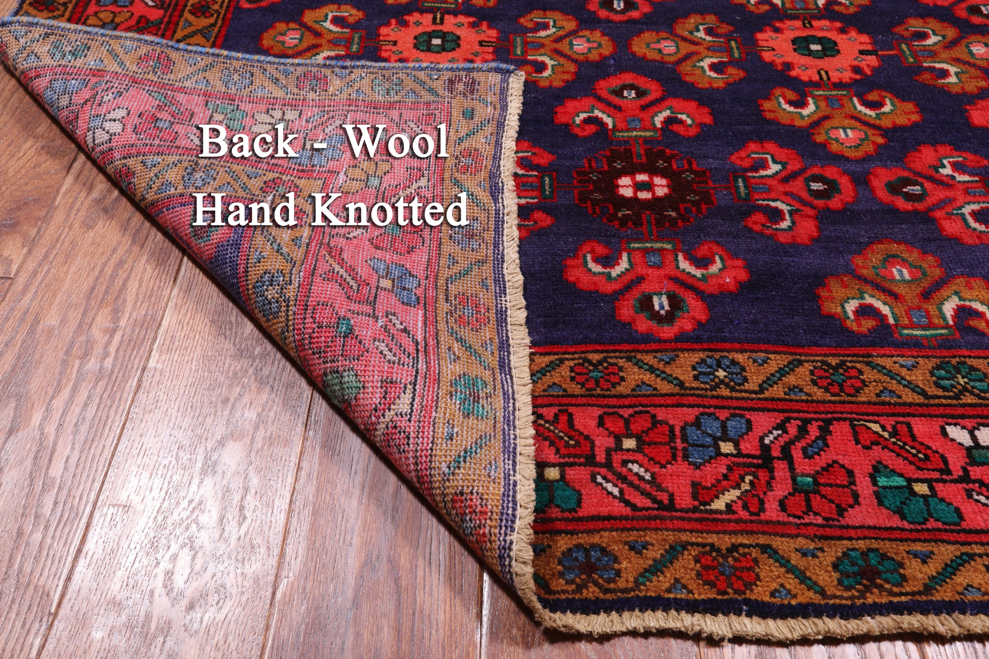Blue Vintage Persian Hamadan Hand Knotted Wool Runner Rug - 4' 2" X 11' 3"
