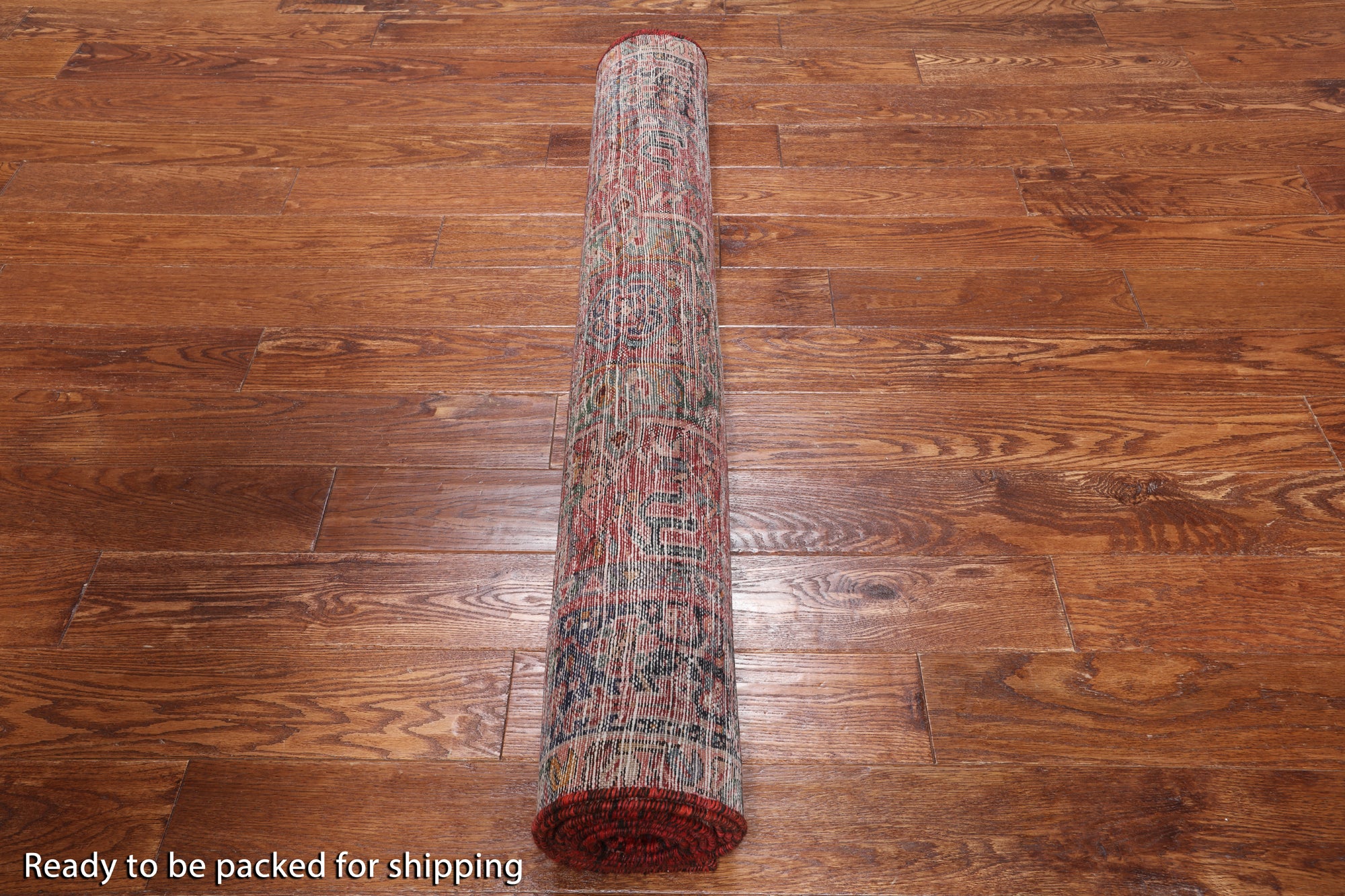 Red Vintage Persian Heriz Serapi Hand-Knotted Wool Runner Rug - 4' 2" X 12' 9"