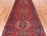 Red Vintage Persian Heriz Serapi Hand-Knotted Wool Runner Rug - 4' 2" X 12' 9"