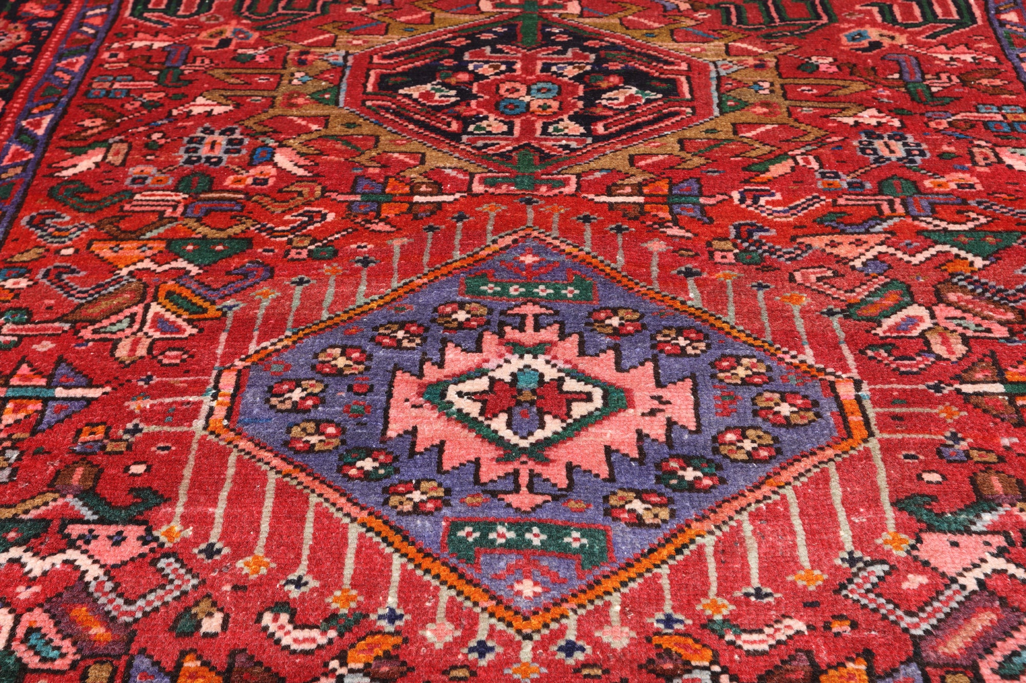 Red Vintage Persian Heriz Serapi Hand-Knotted Wool Runner Rug - 4' 2" X 12' 9"