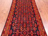 Navy Blue Vintage Persian Hamadan Hand Knotted Wool Runner Rug - 4' 1" X 10' 3"