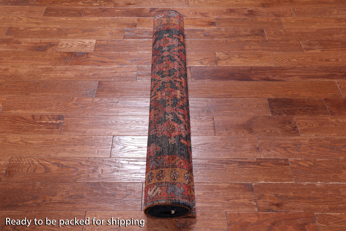 Navy Blue Vintage Persian Hamadan Hand Knotted Wool Runner Rug - 4' 1" X 10' 3"