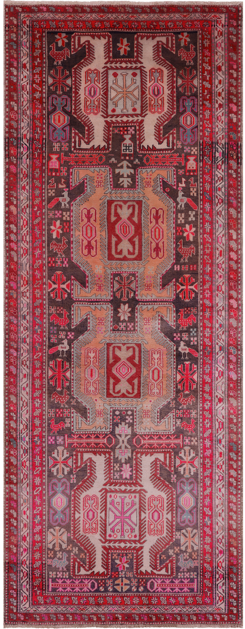 Brown Vintage Persian Handmade Wool Runner Rug - 3' 11" X 10' 1"