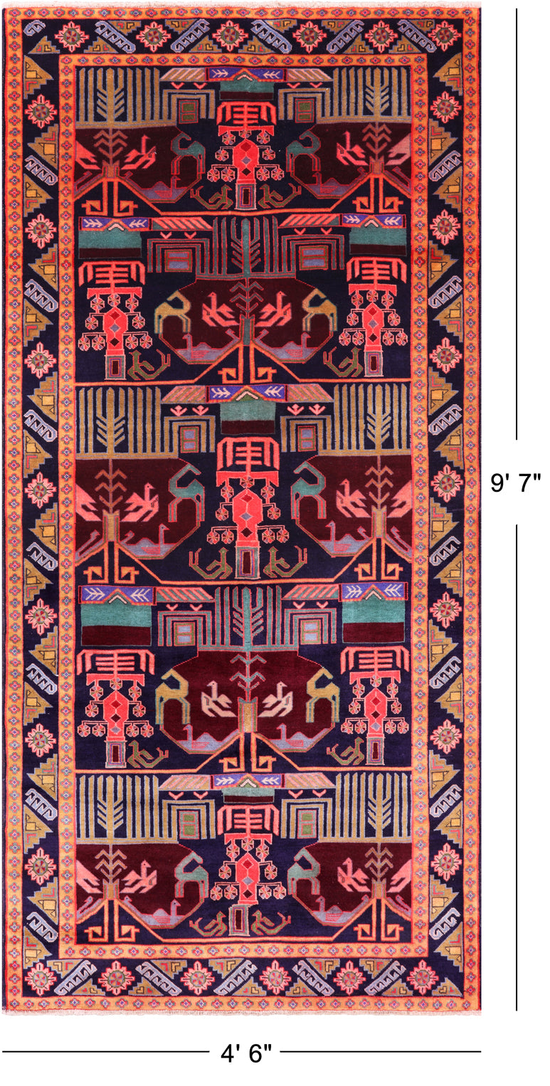 Navy Blue Vintage Persian Tabriz Hand Knotted Wool Rug - 4' 6" X 9' 7"