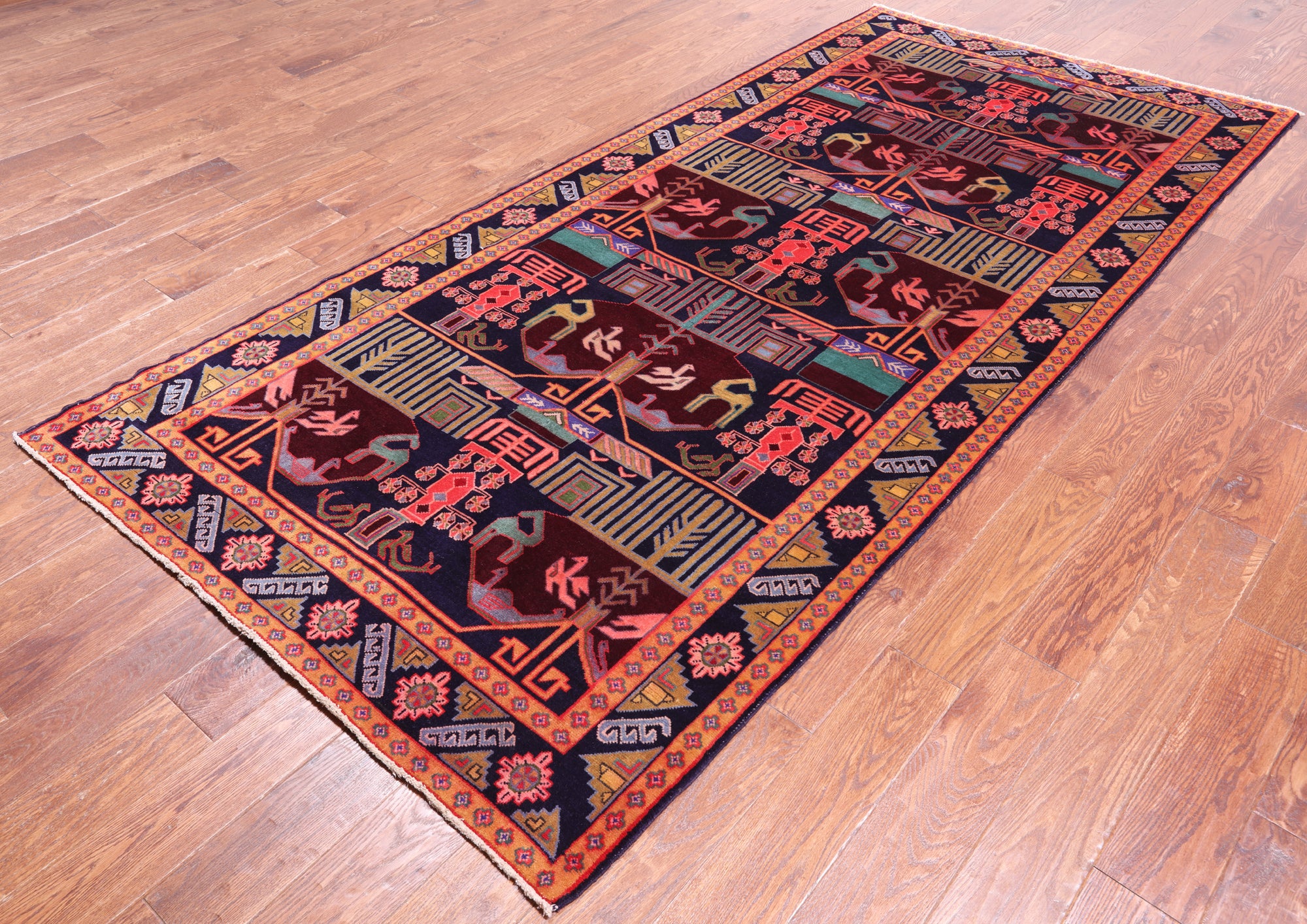 Navy Blue Vintage Persian Tabriz Hand Knotted Wool Rug - 4' 6" X 9' 7"