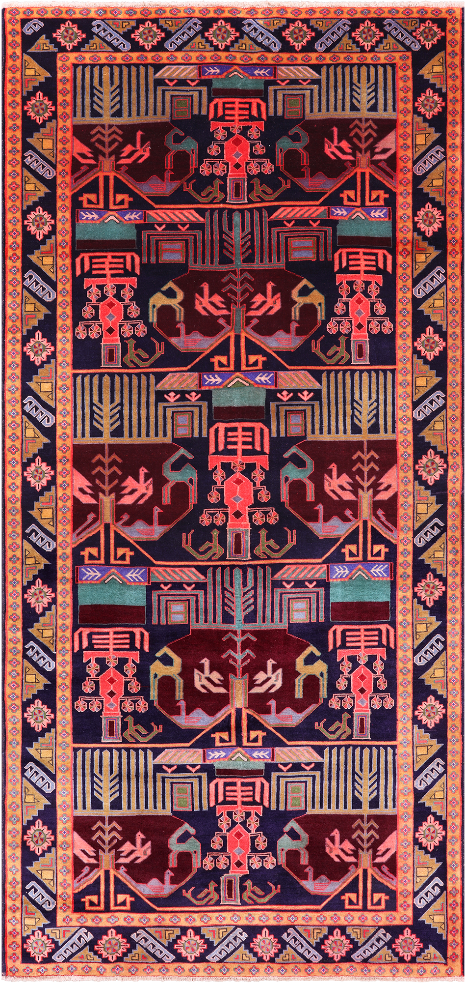 Navy Blue Vintage Persian Tabriz Hand Knotted Wool Rug - 4' 6" X 9' 7"