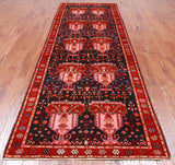Navy Blue Vintage Persian Handmade Wool Runner Rug - 4' 3" X 11' 5"