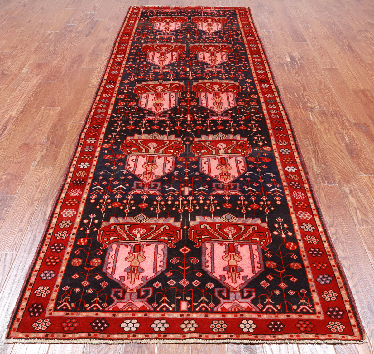 Navy Blue Vintage Persian Handmade Wool Runner Rug - 4' 3" X 11' 5"