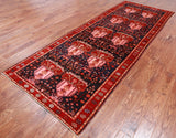 Navy Blue Vintage Persian Handmade Wool Runner Rug - 4' 3" X 11' 5"