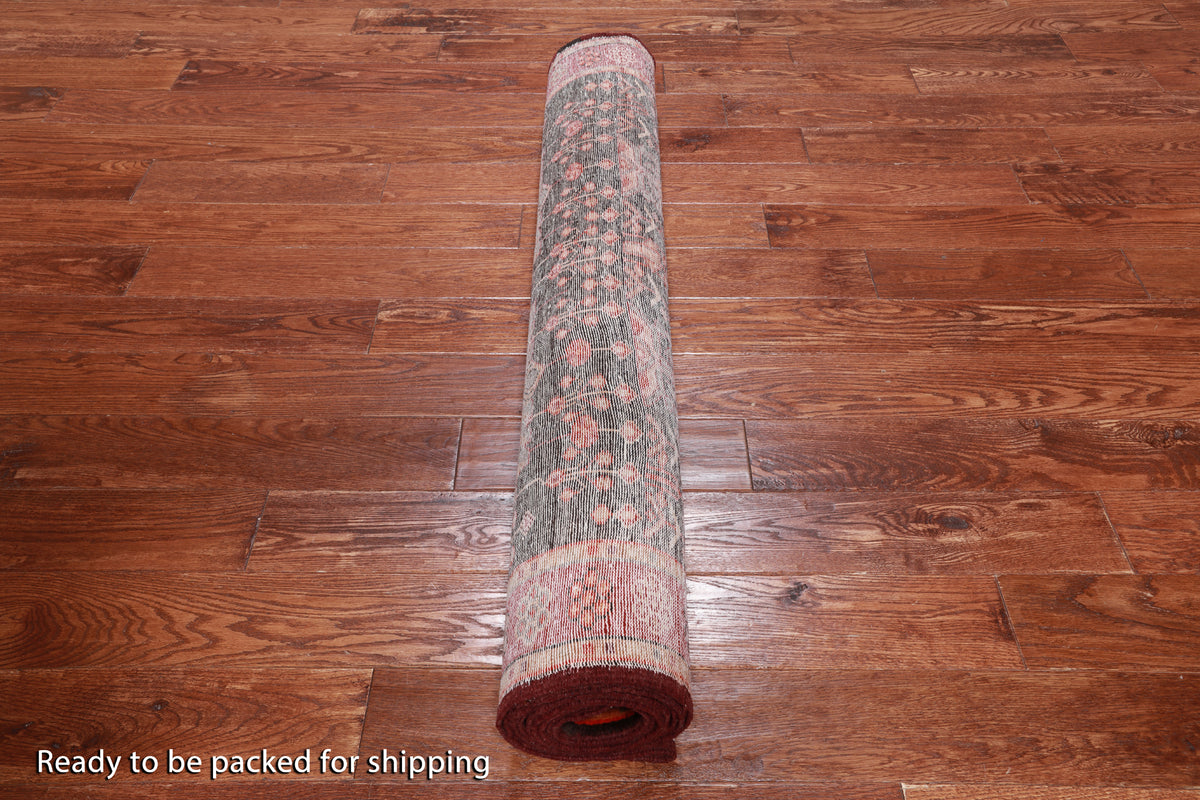 Navy Blue Vintage Persian Handmade Wool Runner Rug - 4' 3" X 11' 5"