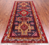 Eggplant Color Vintage Persian Hand Knotted Wool Runner Rug - 4' 2" X 9' 11"