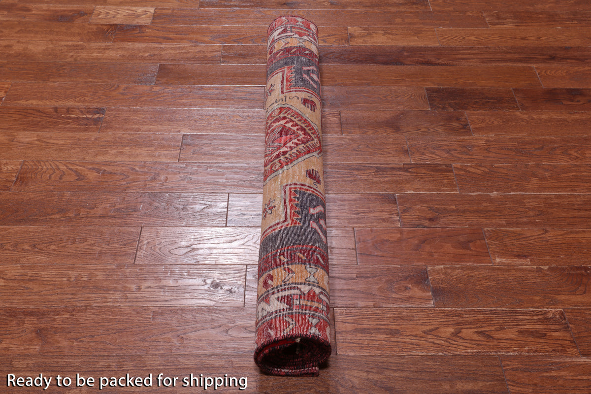 Eggplant Color Vintage Persian Hand Knotted Wool Runner Rug - 4' 2" X 9' 11"
