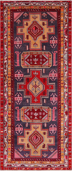 Eggplant Color Vintage Persian Hand Knotted Wool Runner Rug - 4' 2" X 9' 11"