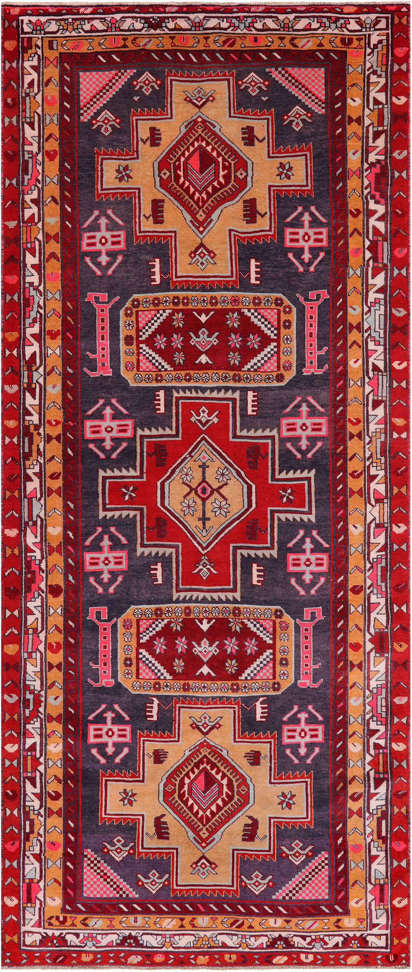 Eggplant Color Vintage Persian Hand Knotted Wool Runner Rug - 4' 2" X 9' 11"