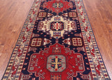 Navy Blue Vintage Persian Heriz Serapi Hand-Knotted Wool Rug - 4' 8" X 11' 1"