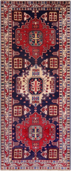 Navy Blue Vintage Persian Heriz Serapi Hand-Knotted Wool Rug - 4' 8" X 11' 1"