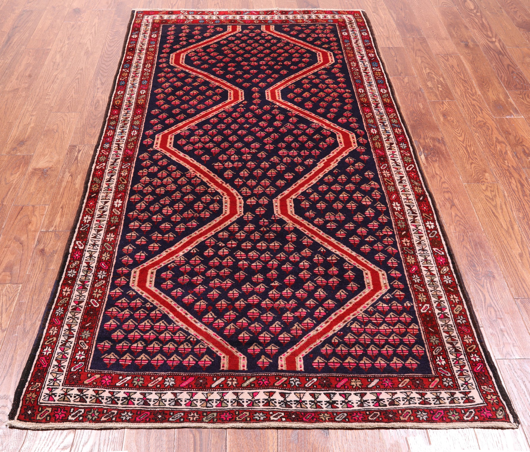 Navy Blue Vintage Persian Hand Knotted Wool Rug - 4' 2" X 7' 8"