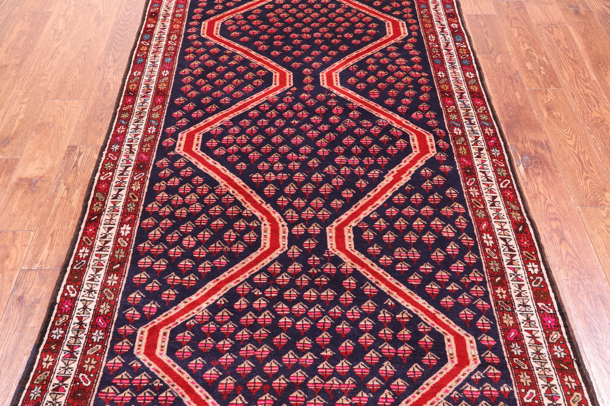 Navy Blue Vintage Persian Hand Knotted Wool Rug - 4' 2" X 7' 8"